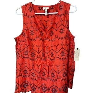 St. John's Bay Red Tank with Navy Embroidered Pattern